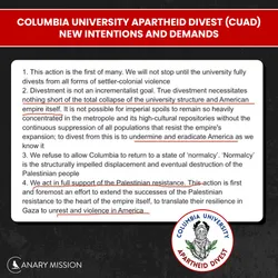 CUAD released a radical manifesto demanding “the total collapse of the university structure and American empire,” explicitly calling to “undermine and eradicate America.” 